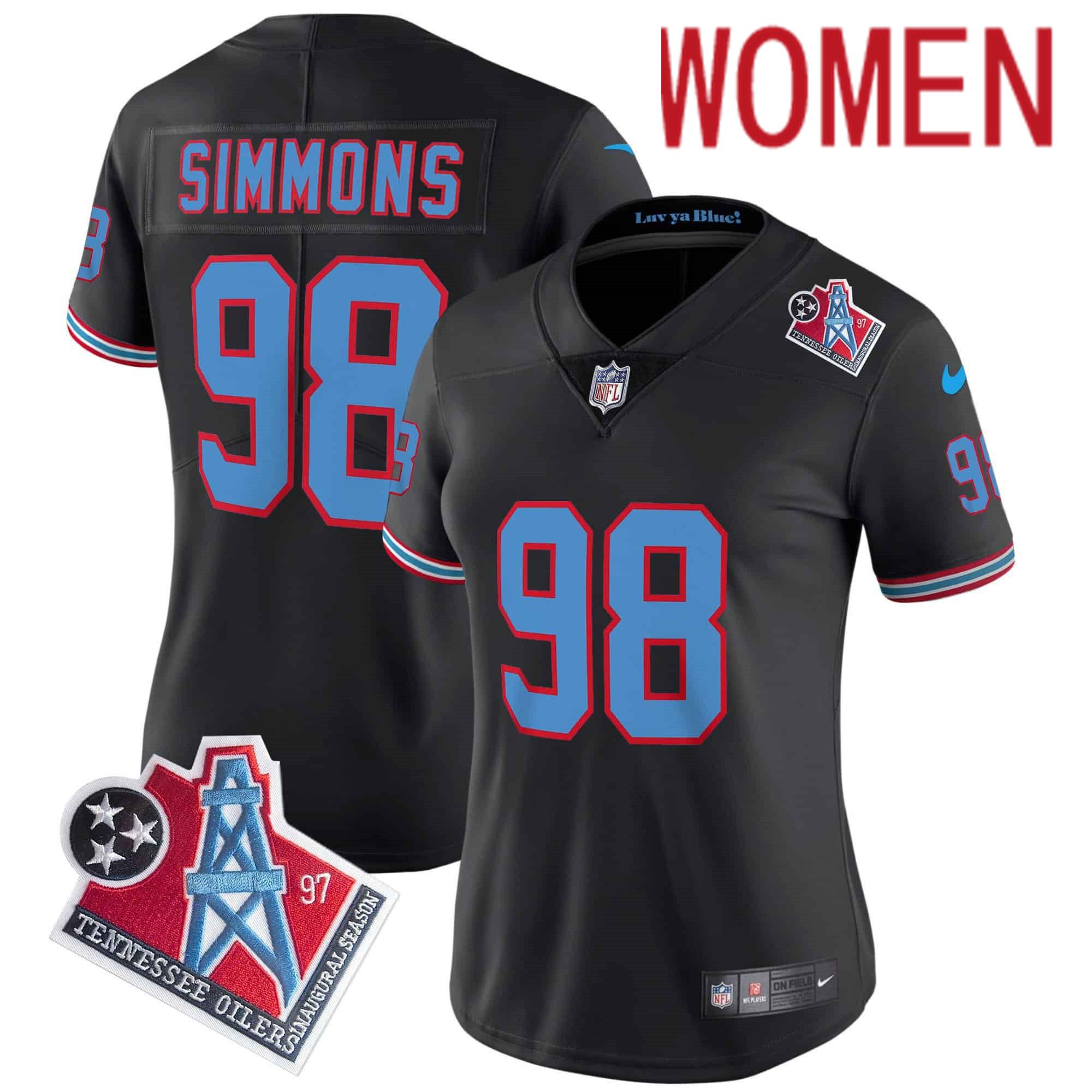 Women Tennessee Titans #98 Simmons Black 1997 Throwback 2024 Nike Limited Vapor NFL Jersey->women nfl jersey->Women Jersey